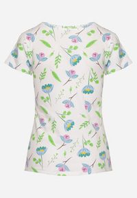 Born2be - Biało-Zielony Bawełniany T-shirt Ozdobiony Nadrukiem Zarice. Okazja: na co dzień. Kolor: biały. Materiał: bawełna. Wzór: aplikacja, nadruk. Styl: klasyczny, casual #4