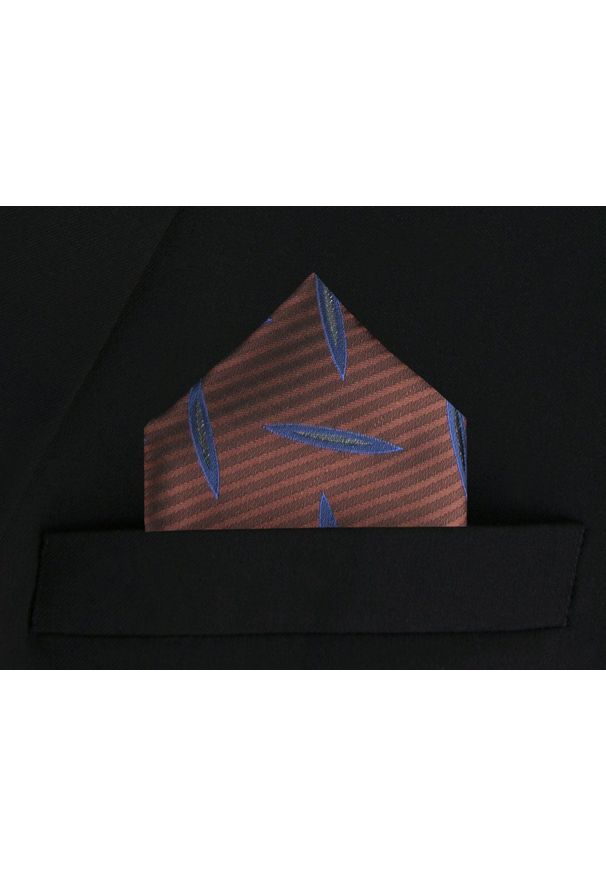 Poszetka Męska, Elegancka - Alties - Brązowa w Geometryczny Wzór. Kolor: brązowy, beżowy, wielokolorowy. Materiał: poliester. Wzór: geometria