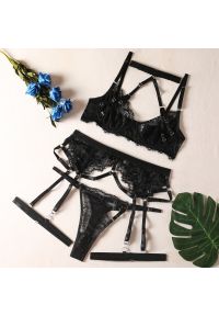 Intica - Koronkowy zestaw bielizny z regulowanymi paskami na romantyczne wieczory Cathelyne. Kolor: czarny. Materiał: koronka. Wzór: paski, koronka #1