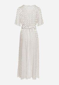 Born2be - Biała Sukienka z Kopertowym Dekoltem o Asymetrycznym Kroju z Paskiem i Gumką w Talii Drelefia. Kolor: biały. Materiał: tkanina. Długość rękawa: krótki rękaw. Typ sukienki: asymetryczne, kopertowe #4