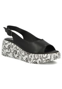 Skórzane sandały damskie na koturnie czarne Filippo DS7580. Kolor: czarny. Materiał: skóra. Sezon: lato. Obcas: na koturnie #1