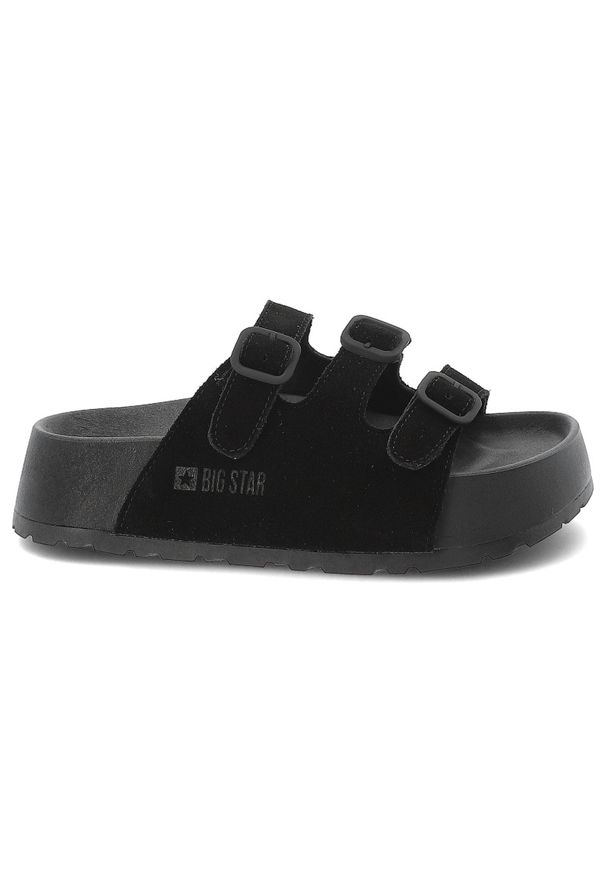 Big-Star - Klapki damskie Big Star, cholewka z materiału tekstylnego z dwoma regulowanymi paskami i sprzączkami, czarne, TT274531. Okazja: na co dzień. Kolor: czarny. Materiał: materiał. Wzór: paski. Sezon: lato. Styl: casual, klasyczny, elegancki