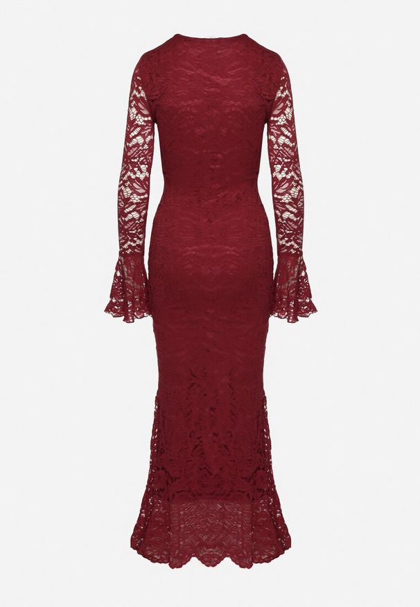 Born2be - Bordowa Koronkowa Sukienka o Dopasowanym Kroju z Szerokim Dołem Annadira. Kolor: czerwony. Materiał: koronka. Typ sukienki: proste