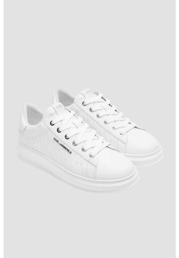 Karl Lagerfeld - KARL LAGERFELD Białe męskie sneakersy skórzane KAPRI Monogram Emboss, Rozmiar 46. Okazja: na co dzień. Kolor: biały. Materiał: skóra