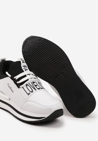 Renee - Biało-Czarne Wsuwane Sznurowane Sneakersy na Platformie Aplemia. Nosek buta: okrągły. Zapięcie: bez zapięcia. Kolor: biały. Materiał: materiał. Obcas: na platformie. Wysokość obcasa: niski #4