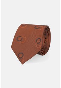 Lancerto - Krawat Jedwabny Brązowy w Delikatne Koła. Kolor: brązowy. Materiał: jedwab