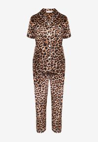 Born2be - Brązowy Komplet Piżamowy 2-częściowy w Panterkę Barenie. Kolor: brązowy. Materiał: satyna, tkanina. Długość: krótkie. Wzór: motyw zwierzęcy #4