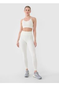 4f - 4F Legginsy treningowe bezszwowe damskie - białe M/L. Stan: podwyższony. Kolor: biały. Materiał: dzianina, elastan, włókno, syntetyk, materiał, prążkowany. Wzór: jednolity, prążki. Sport: fitness #1