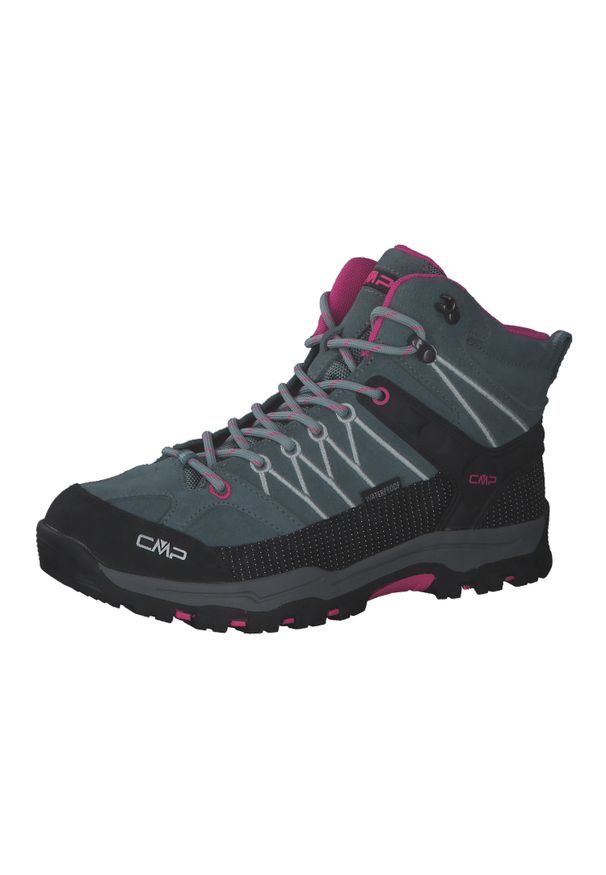 Buty trekkingowe dla dzieci CMP Rigel Mid Trekking. Wysokość cholewki: za kostkę. Zapięcie: sznurówki. Kolor: niebieski, fioletowy, wielokolorowy. Materiał: syntetyk, materiał. Szerokość cholewki: normalna. Sport: turystyka piesza