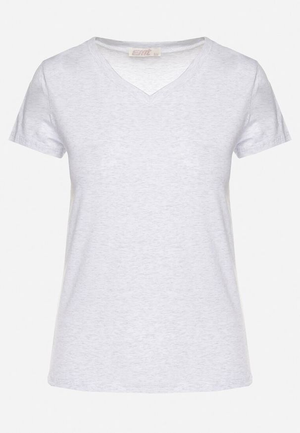 Born2be - Jasnoszary T-shirt z Bawełny z Trójkątnym Dekoltem Semiora. Okazja: na co dzień. Kolor: szary. Materiał: bawełna. Styl: klasyczny, casual