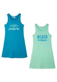 bonprix - Sukienka z dżerseju z czystej bawełny organicznej (2 szt.). Kolor: niebieski. Materiał: jersey, bawełna. Długość rękawa: na ramiączkach. Wzór: nadruk. Sezon: lato. Typ sukienki: sportowe, trapezowe. Styl: sportowy #3