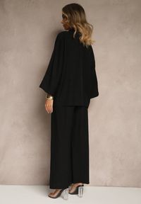 Renee - Czarny Wiskozowy Komplet Oversize Koszula i Spodnie Wide Leg Zierana. Kolor: czarny. Materiał: wiskoza #3