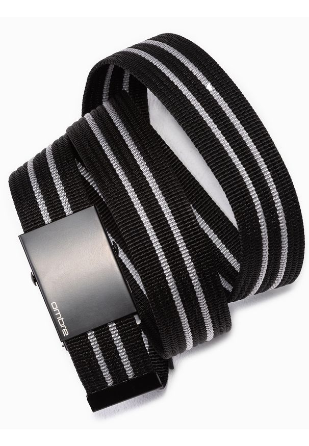 Ombre Clothing - Pasek męski parciany z matową klamrą - czarno-biały. Kolor: czarny