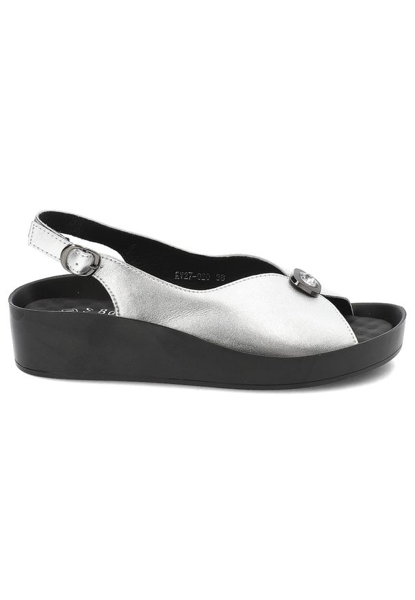 Srebrne Sandały S.Barski Modne Obuwie Damskie. Nosek buta: okrągły. Zapięcie: pasek. Kolor: srebrny. Styl: glamour, elegancki