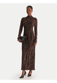 ACCESS FASHION Sukienka codzienna 54-3352-0006 Brązowy Slim Fit. Okazja: na co dzień. Kolor: brązowy. Materiał: syntetyk. Typ sukienki: proste. Styl: casual #3