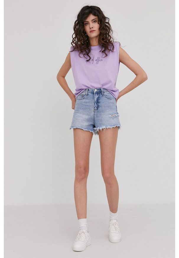Answear Lab Szorty jeansowe damskie gładkie high waist. Stan: podwyższony. Kolor: niebieski. Materiał: jeans. Wzór: gładki. Styl: wakacyjny