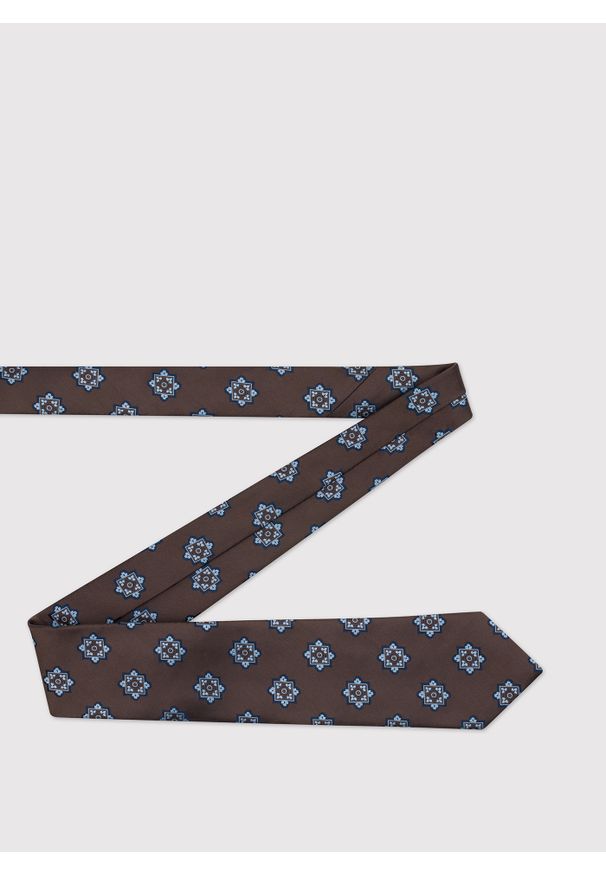 Pako Lorente - PAKO LORENTE – Brązowy krawat męski we wzór geometryczny. Kolor: brązowy. Materiał: poliester. Wzór: geometria