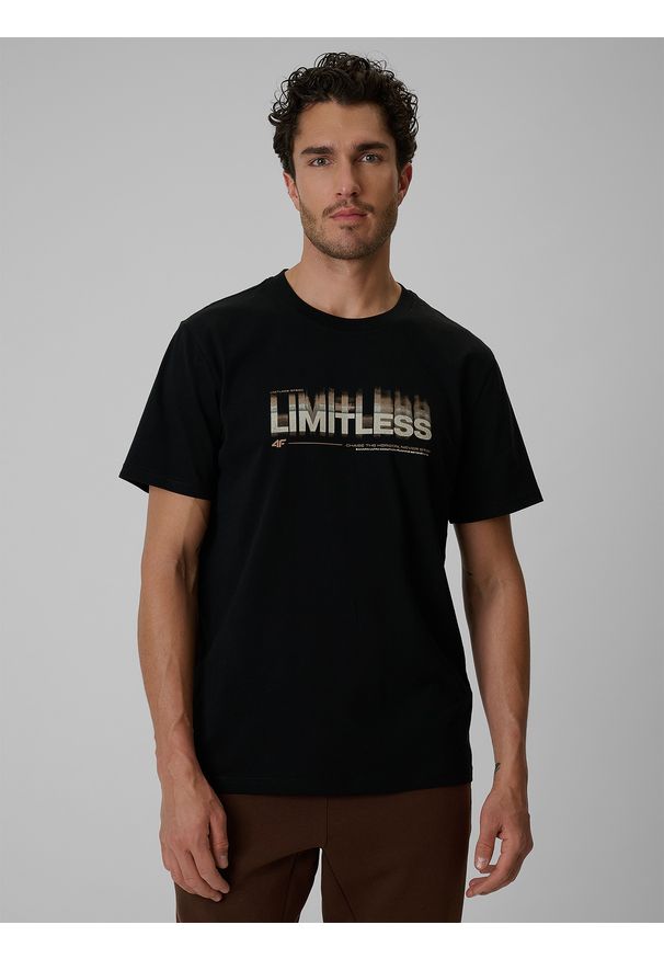 4f - 4F T-shirt regular z nadrukiem męski - czarny S. Okazja: na co dzień. Kolor: czarny. Materiał: materiał. Wzór: nadruk. Styl: casual, sportowy