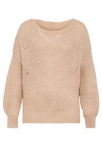Sweter oversize w ażurowy wzór bonprix bezowy. Kolor: beżowy. Wzór: ażurowy #1