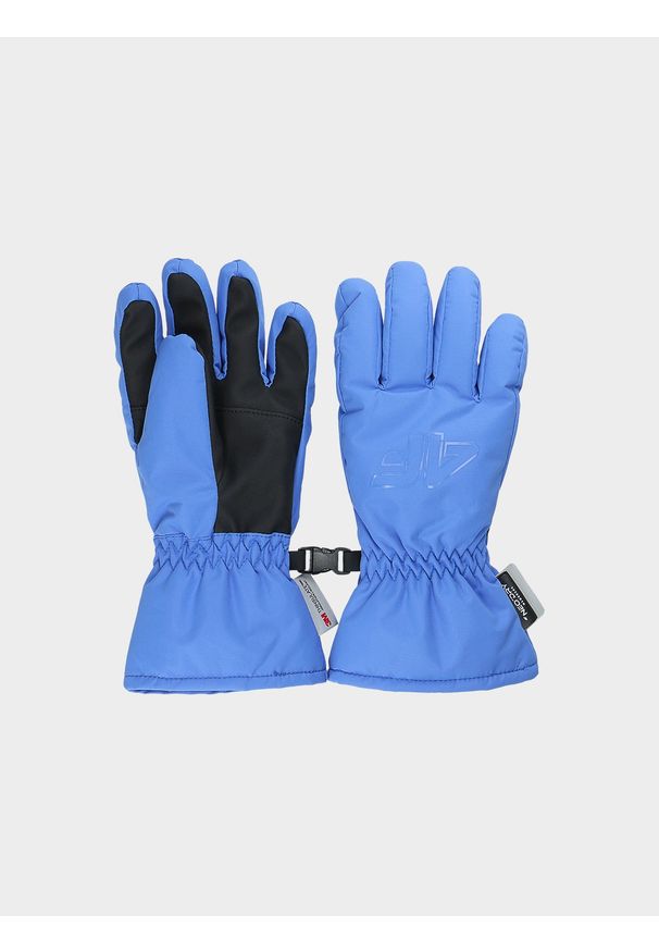 4f - 4F Rękawiczki narciarskie dziecięce - niebieskie L. Kolor: niebieski. Materiał: dzianina, syntetyk, materiał, tkanina. Technologia: Thinsulate. Sezon: zima. Sport: narciarstwo