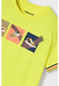 Mayoral T-shirt bawełniany dziecięcy kolor żółty z nadrukiem. Okazja: na co dzień. Kolor: żółty. Materiał: bawełna. Wzór: nadruk. Styl: casual #2