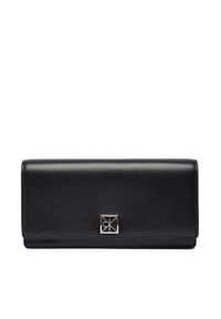 Calvin Klein Duży Portfel Damski Emblem Hw Long Bifold LV04F1098G Czarny. Kolor: czarny. Materiał: skóra
