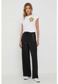 DKNY - Dkny spodnie damskie kolor czarny proste high waist. Okazja: na co dzień. Stan: podwyższony. Kolor: czarny. Materiał: tkanina. Styl: casual #3