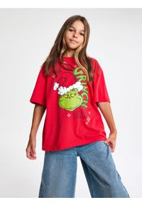 Sinsay - Bawełniana koszulka z nadrukiem Grinch - czerwony. Kolor: czerwony. Materiał: bawełna. Wzór: nadruk #1