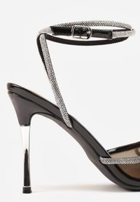 Renee - Czarne Transparentne Sandały na Szpilce z Cienkimi Paskami z Cyrkoniami Peppis. Zapięcie: pasek. Kolor: czarny. Wzór: aplikacja. Obcas: na szpilce. Styl: glamour, elegancki #4