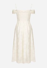 Born2be - Jasnobeżowa Rozkloszowana Sukienka na Regulowanych Ramiączkach o Taliowanym Kroju Umadea. Kolor: beżowy. Długość rękawa: na ramiączkach. Styl: elegancki #2