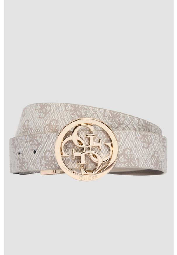 Guess - GUESS Kremowy dwustronny damski pasek w monogram Noelle REV H35, Rozmiar XS. Kolor: beżowy