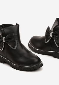 Born2be - Czarne Botki Ozdobione Kokardami i Cyrkoniami Venorith. Okazja: na co dzień. Kolor: czarny. Materiał: jeans. Wzór: aplikacja. Sezon: zima, jesień. Styl: casual, elegancki #3