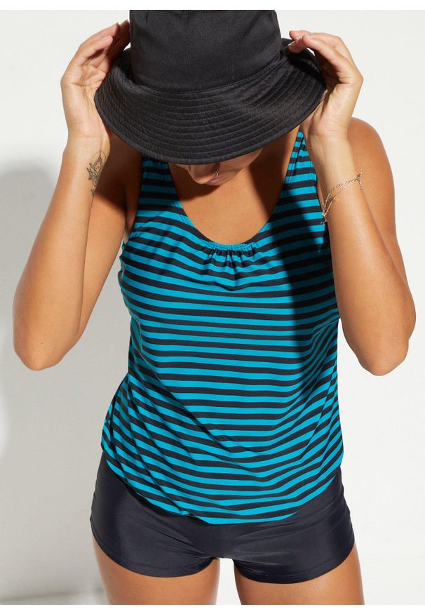 bonprix - Tankini oversize (2 części). Kolor: czarny. Długość rękawa: na ramiączkach. Wzór: paski