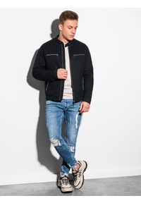 Ombre Clothing - Kurtka męska przejściowa C461 - czarna - XXL. Typ kołnierza: kołnierzyk stójkowy. Kolor: czarny. Materiał: poliester #5