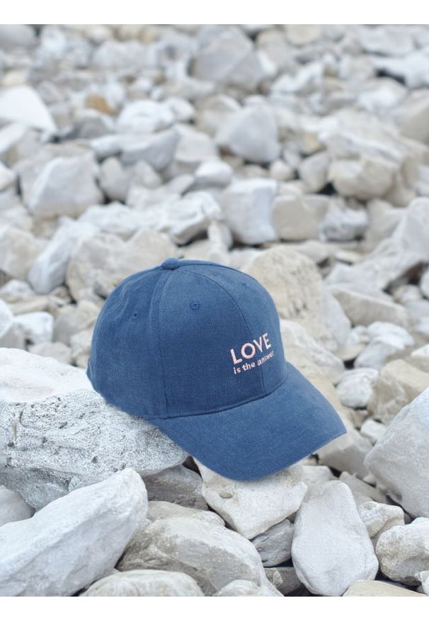 Sinsay - Czapka z daszkiem - granatowy. Kolor: niebieski. Materiał: bawełna. Wzór: haft