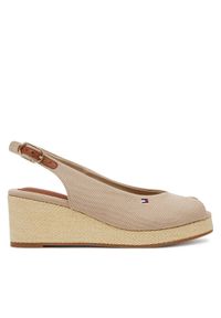 TOMMY HILFIGER - Tommy Hilfiger Sandały Flag Mid Wedge Espad Slingback FW0FW08595 Beżowy. Kolor: beżowy. Materiał: materiał