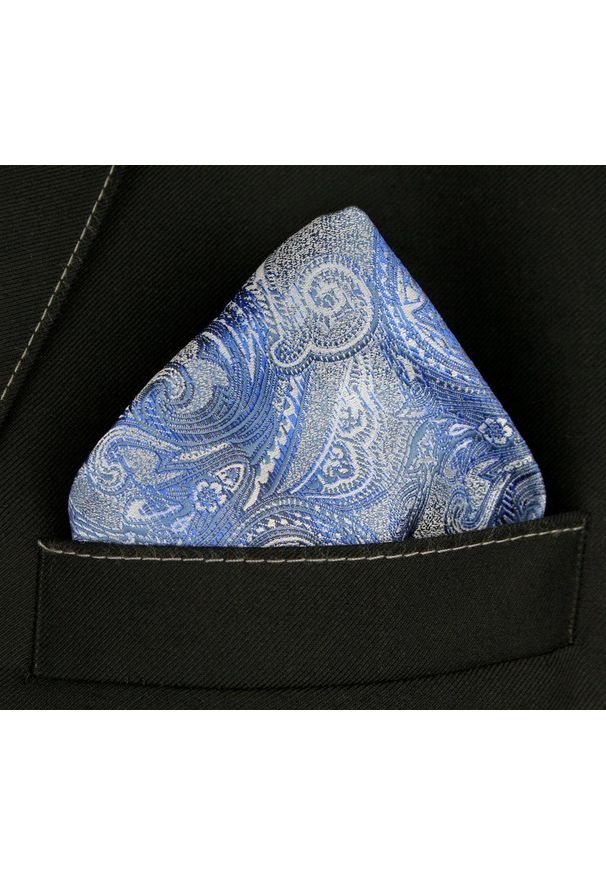 Elegancka Poszetka Męska - Alties - Stalowo-Niebieska, Kwiaty. Kolor: niebieski. Materiał: poliester. Wzór: kwiaty