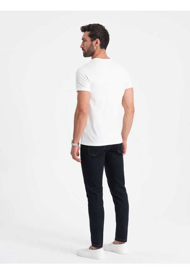 Ombre Clothing - Męski klasyczny bawełniany T-shirt BASIC - biały V4 OM-TSBS-0146 - XXL. Okazja: na co dzień. Kolor: biały. Materiał: bawełna. Wzór: jednolity. Styl: klasyczny
