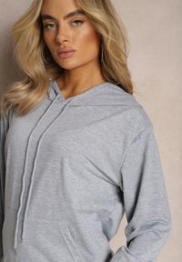 Renee - Szary Klasyczny Komplet Dresowy z Bluzą Kangurką i Spodniami Typu Jogger Salevia. Kolor: szary. Materiał: dresówka