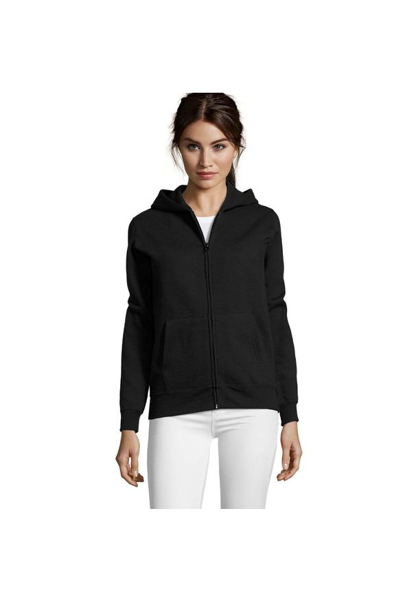 SOL'S - Damska Bluza Z Kapturem Seven Full Zip. Typ kołnierza: kaptur. Kolor: czarny