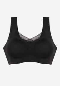 Born2be - Czarny Biustonosz Sportowy z Siateczką i Usztywnionymi Miseczkami Zerirae. Kolor: czarny. Materiał: dresówka. Rodzaj stanika: wyciągane miseczki #1