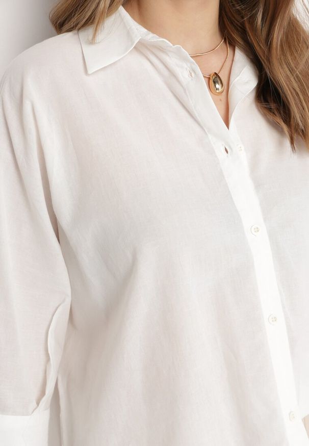 Born2be - Biała Bawełniana Koszula o Kroju Nietoperza z Rękawami 3/4 Corallia. Kolor: biały. Materiał: bawełna. Sezon: lato