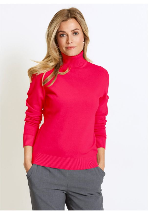 bonprix - Sweter z golfem. Typ kołnierza: golf. Kolor: czerwony