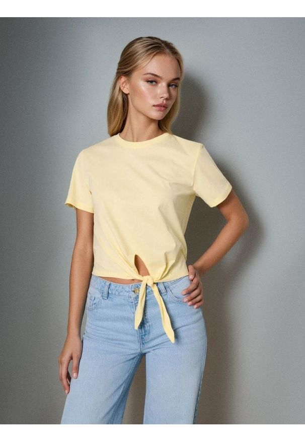 Sinsay - Koszulka wiązana w talii - yellow jeans. Materiał: jeans