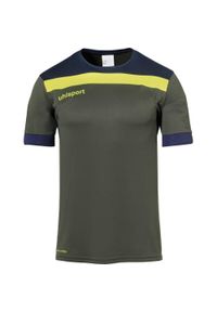 UHLSPORT - Polo Uhlsport Offense 23. Typ kołnierza: polo. Kolor: niebieski, zielony, wielokolorowy. Materiał: materiał. Długość rękawa: krótki rękaw. Długość: krótkie. Sport: piłka nożna