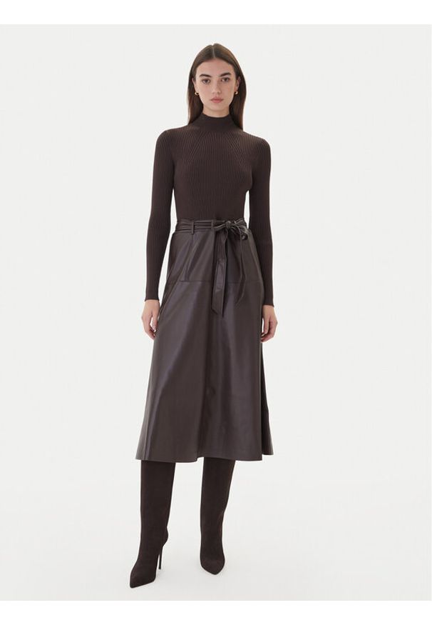 TwinSet - TWINSET Sukienka dzianinowa 252TT3560 Brązowy Slim Fit. Kolor: brązowy. Materiał: skóra, wiskoza