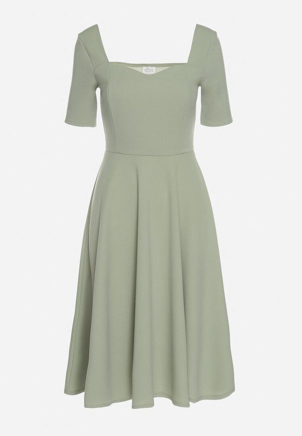 Born2be - Jasnozielona Sukienka z Bufiastymi Rękawami Nerilune. Kolor: zielony. Styl: elegancki, klasyczny