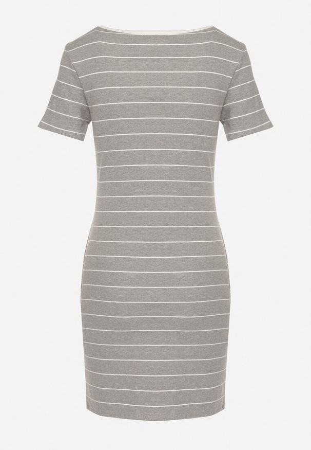 Born2be - Jasnoszara Bawełniana Sukienka w Paski o Dopasowanym Kroju Tiamirene. Okazja: na co dzień. Kolor: szary. Materiał: bawełna. Wzór: paski. Typ sukienki: proste. Styl: casual, klasyczny