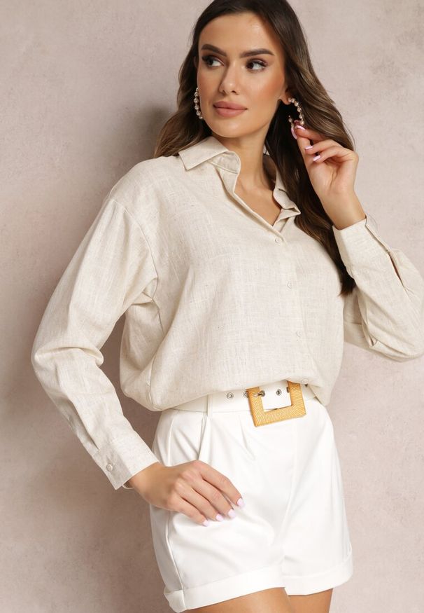 Renee - Jasnobeżowa Bawełniana Koszula Przedłużona z Tyłu Teriolisa. Kolor: beżowy. Materiał: bawełna