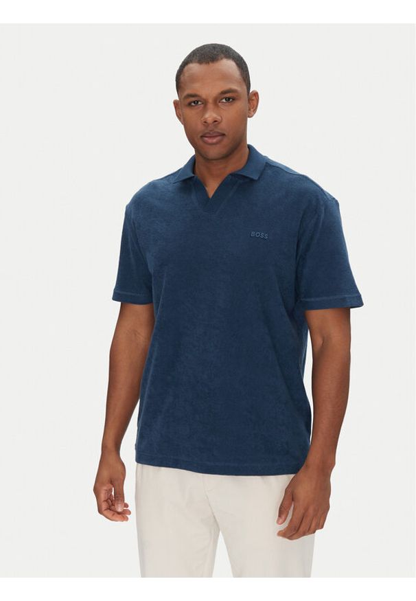 BOSS Polo Pe_Doubletowel 50539869 Granatowy Relaxed Fit. Typ kołnierza: polo. Kolor: niebieski. Materiał: bawełna